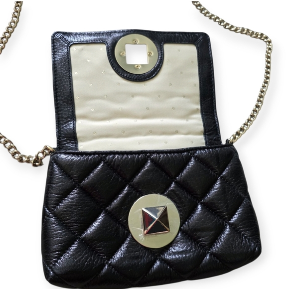 Kate Spade Gold Coast Quilted Leather Purse – Turn Lock Chain Bag, Black - Picture 4 of 16